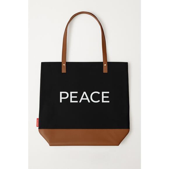 Peace Love World Tote Bag Black Canvas Large NEW - Picture 2 of 5